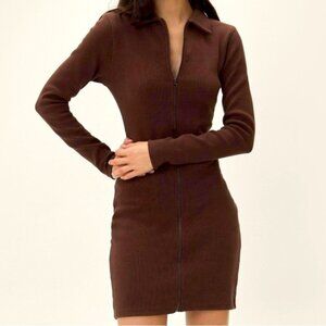 NWOT Zip Down Collar Brown Mini Dress